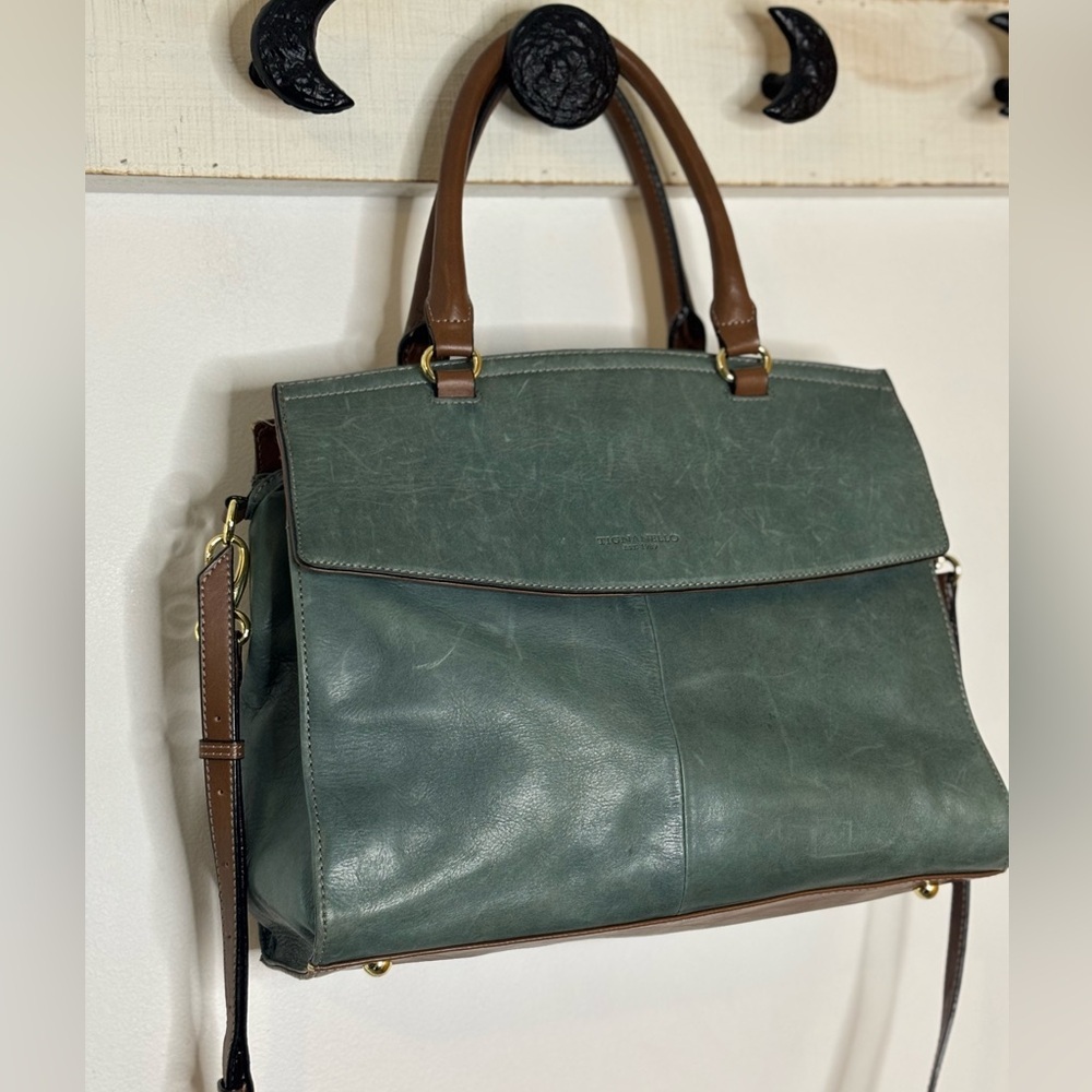 Tignanello Green and Brown Leather Satchel